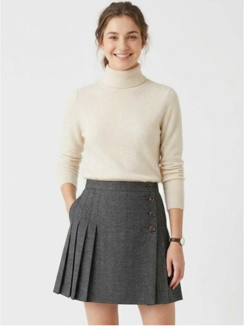 Beechers Brook Vintage Gray Plaid Pleated Kilt Skirt Dark Academia Size 8 - 959